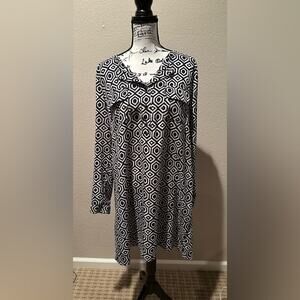 Gap Deborah Black n White Geometric Print Long Sleeve Shift Dress sz L